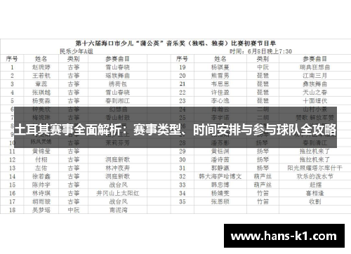 土耳其赛事全面解析：赛事类型、时间安排与参与球队全攻略