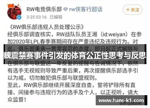 魏震禁赛事件引发的体育公正性思考与反思